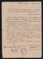 1940 Garammikola (ma Zselíz része), Felvidék, Vank Kálmán tart. honvéd őrvezető kérelme a m. kir. 22. honvéd gyalogezred III. zlj. 7. század parancsnokságának, amelyben a rossz időjárás miatt későre maradt aratási munkálatok elvégzése céljából kéri szabadságra bocsátását, laminálva