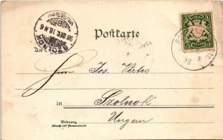 1898 Schönwald, I.I. Putz / view, castle, church. Art Nouveau, floral, litho (EK)