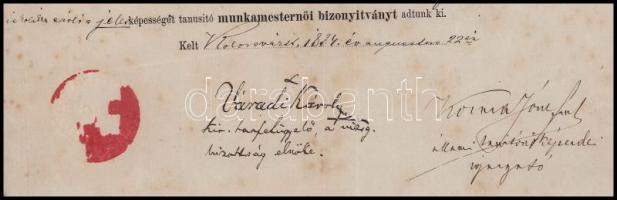 1884 Kolozsvár, a Kolozsvári Állami Tanítónőképezde által kiállított munkamesternői bizonyítvány, Vá...