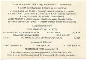 1983. "Jubileumi Márka Sorsjegy" Borgazdasági Vállalatok Gazdasági Társaságának sorsjátéka...