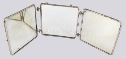 cca 1930 Krómozott szélű kihajtható tükör, nyomatokkal díszítve, 22x22 cm