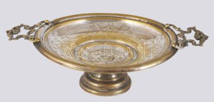 Historizáló ezüstözött alpakka talpas kínáló, 33x10 cm