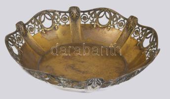 Szecessziós ezüstözött alpakka kínáló, kopott, d: 25 cm