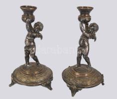 Szecessziós ezüstözött gyertyatartó pár, m: 19 cm