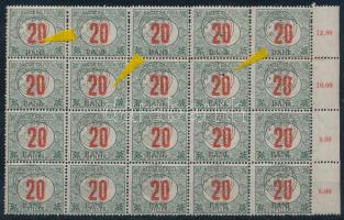 Kolozsvár 1919 Portó 20f húszastömb lemezhibákkal, Bodor vizsgálójellel