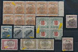 1919 Kolozsvár és Nagyvárad megszállási bélyegek "hurkás kör" lemezhibával stecklapon, Bodor vizsgálójellel