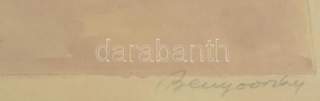 Benyovszky István (1898-1969): Itatás. Színezett rézkarc, papír, jelzett. Üvegezett fakeretben, 31x4...