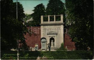 1916 Nagyszeben, Hermannstadt, Sibiu; Kaiser Franz-Denkmal auf der Stadt. Promenade. Heinrich Meltzer / Ferenc József emlékmű / statue of Franz Joseph of Austria, monument (EB)
