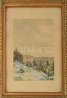Paczolay Imre (1908-1978): Téli táj. Akvarell, papír, jelzett. Dekoratív, üvegezett fakeretben, 29,5...