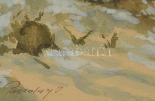 Paczolay Imre (1908-1978): Téli táj. Akvarell, papír, jelzett. Dekoratív, üvegezett fakeretben, 29,5...