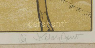 Keleti Jenő, ifj. (1943-): Utcarészlet. Színes linómetszet, papír, jelzett, számozott (100/77), üveg...