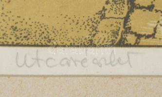 Keleti Jenő, ifj. (1943-): Utcarészlet. Színes linómetszet, papír, jelzett, számozott (100/77), üveg...