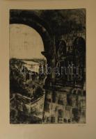 Élesdy István (1912-1987): Vitézek kapuja. Rézkarc, papír, jelzett, 49x33 cm
