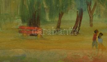 Kocsisné András Gizella (1918-): Balatonpart. Monotípia, papír, jelzett, paszpartuban. 34x23 cm