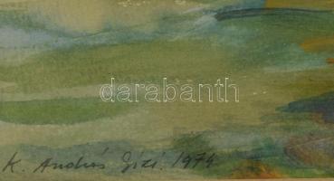 Kocsisné András Gizella (1918-): Balatonpart. Monotípia, papír, jelzett, paszpartuban. 34x23 cm