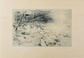 Láng Rudolf (1904-1991): Gyerekek a vízparton. Rézkarc, papír. Jelzett. 19,5×29,5 cm