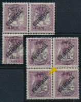 Nagyvárad 1919 Zita 50f négyestömb fordított felülnyomattal, az egyik "B" betűvel hiánnyal, Bodor vizsgálójellel