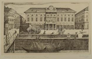 Szemethy Imre (1945- ): Rakparti jelenet az "Angol Királynő"-nél, 1983. Rézkarc, papír, jelzett, számozott (72/100). 18×29 cm