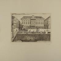 Szemethy Imre (1945- ): Rakparti jelenet az "Angol Királynő"-nél, 1983. Rézkarc, papír, je...