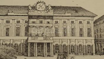 Szemethy Imre (1945- ): Rakparti jelenet az "Angol Királynő"-nél, 1983. Rézkarc, papír, je...