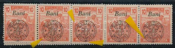 Nagyvárad 1919 Magyar Posta 10f tízescsík "hurkás kör" lemezhibával, Bodor vizsgálójellel