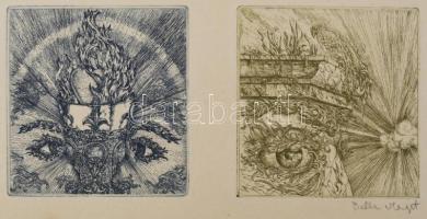 Balla Margit (1947-), 2 db mű egy lapon: Cím nélkül. Rézkarc, papír, jelzett. 8,5×8 (x2) cm.