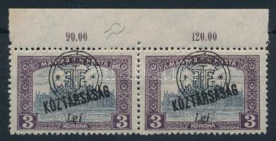 Nagyvárad 1919 Parlament 3K pár "hurkás kör" lemezhibával, Bodor vizsgálójellel