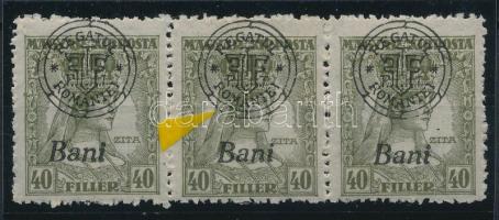 Nagyvárad 1919 Zita 40f hármascsík "hurkás kör" lemezhibával, Bodor vizsgálójellel