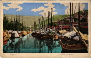 Fiume, Rijeka; Canale della Fiumara. Trinks &amp; Co. / kikötő, csatorna, hajók / port, ships (fa)