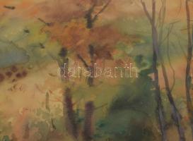 Králik Andor (1908-1981): Lombhullás. Akvarell, papír, jelzett. Üvegezett, kissé sérült fakeretben, ...