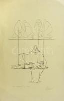 Simon András (1958-): Jézus meggyógyít egy bénát, nyomat, papír, jelzett, lapszéli hajtásnyommal, 30x23 cm