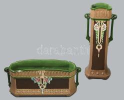 Eichwald későszecessziós virágtartó és váza, jelzett, virágtartón mázhibákkal, m: 29,5 cm