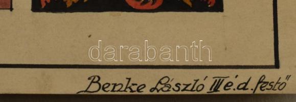 Benke László (1903-1983): Reneszánsz díszítő rajzok. Akvarell, tus, papír, jelzett. 55x40 cm