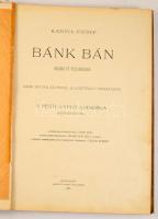 Katona József: Bánk bán. Dráma öt felvonásban. Csók István képeivel illusztrált díszkiadás. A Pesti Napló ajándéka előfizetőinek. Bp., 1899, Pesti Napló, 1 (címkép) t.+ LXXXIII+167 p.+ 4 (hártyapapírral) t. Kiadói aranyozott, festett egészvászon kötés, Gottermayer-kötés, színezett lapszélek, sérült gerinc, előzéklap és képlap kijár, kopottas állapotban.