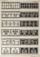 Sas N. Ljaos, Szabó J. Gusztáv (Haranghy Jenő tanítványai): Art deco, avantgárd és népies díszítő rajzok, ornamentikák. Tus, papír, jelzett. Feltekerve. 55x40 cm