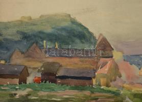 Mende Gusztáv (1899-1963): Vár és ipari létesítmény látképe. Akvarell, papír, jelzett. 42x57,5 cm