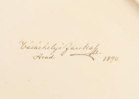 1890 Schütz Cilli falitányér, a Purgly család címerével festve, jelzett, restaurált, d. 37,5 cm /// ...