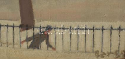 Bor Pál (1889-1982): Szánkozók a vízparton. Olaj, vászon, jelezve jobbra lent, fakeretben, 45×60 cm