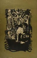 Jelzés nélkül: Kompozíció. Linómetszet, papír. Kartonra kasírozva. 29x42 cm