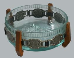 Retro kínáló, üveg betéttel, kis pattogzással, d: 17 cm