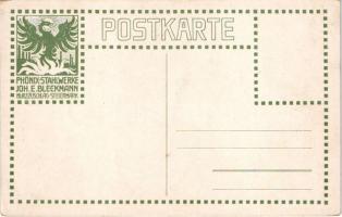 Mürzzuschlag (Steiermark), Motiv an der Mürz / riverside. Phönix-Stahlwerke Joh. E. Bleckmann advert...