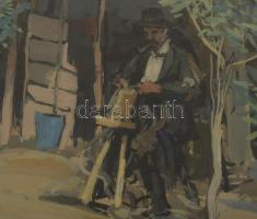 Velten Armand (1890-1974): Köszörülés (Gödöllő környéke), 1930-40 körül. Tempera, karton. Jelezve jo...