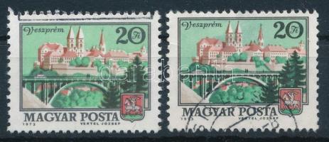 1973 Tájak - városok 20Ft a zöld és fekete szín felfelé tolódott (ezért a viadukt is zöld) + támpéldány