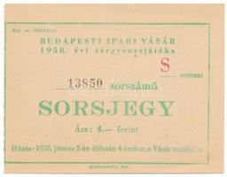 1958. "Budapesti Ipari Vásár" tárgysorsjáték sorsjegye 4Ft értékben "S sorozat" T:AU