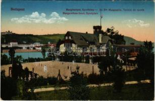 Budapest XIII. Margitszigeti sporttelep, focipálya és teniszpálya. Divald és Monostory kiadása (kopott sarkak / worn corners)