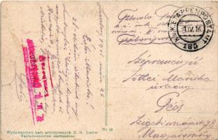 1916 Lviv, Lwów, Lemberg; Ul. Karola / street view, tram + "K.u.k. Etappenpostamt 185" (EK...