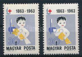 1963 Vöröskereszt (V.) 30f látványosan eltolódott sárga színnyomattal + támpéldány