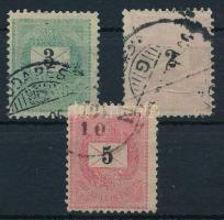 1899 Feketeszámú 2kr, 3kr, 5kr mindhárom csillagidom vízjellel (13.700)