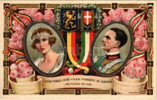 S.A.R. Maria José - S.A.R. Umberto di Savoia MCMXXX / marriage of Umberto II of Italy and Maria José of Belgium. Art Nouveau with coats of arms, flags s: G. Piattoli