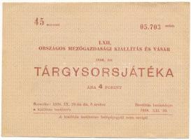 1958. "Országos Mezőgazdasági Kiállítás és Vásár Tárgysorsjátéka" 4Ft-os sorsjegye T:F
